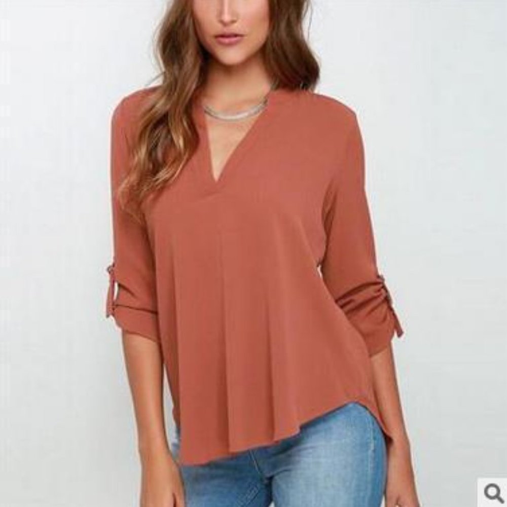 $6 Coral Casual Quarter Sleeve Blouse(TP038BR)